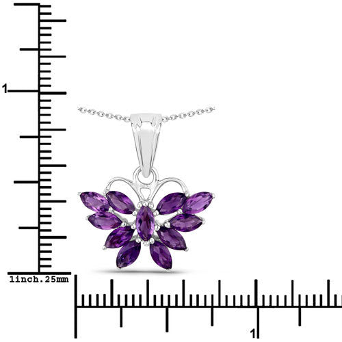 1.65 Carat Genuine Amethyst Butterfly Pendant in Sterling Silver