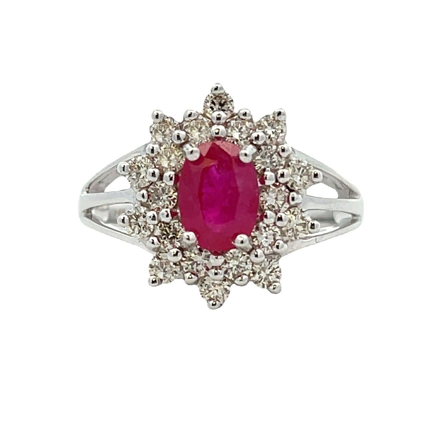 Anillo de Rubí y Diamante Natural de 1.65ct en Oro Blanco de 14KT