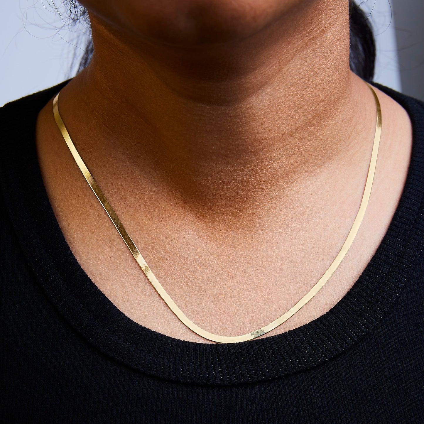 Unisex Solid 14K Yellow Gold Herringbone Chain Necklace - 18"