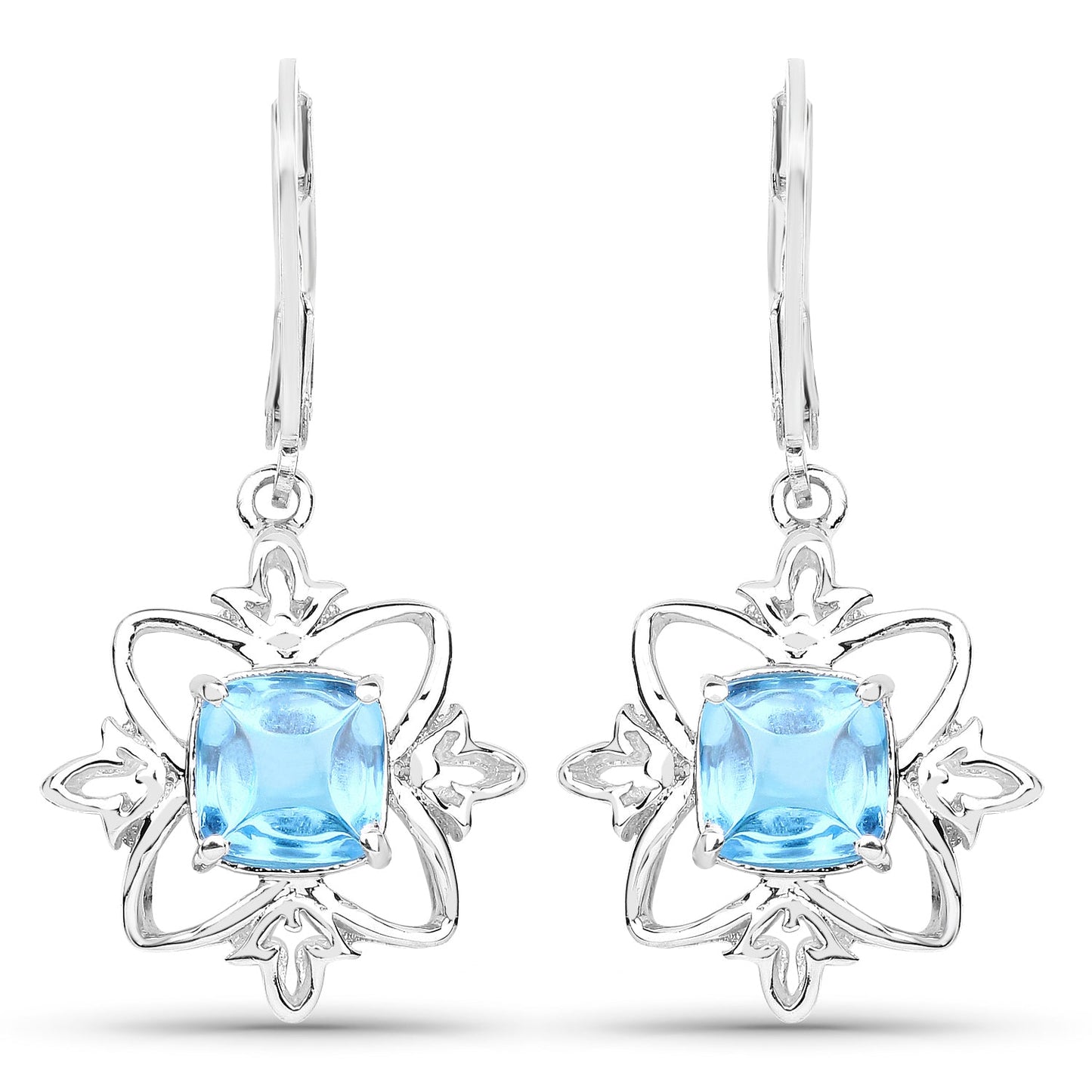 5.30 Carat Genuine Swiss Blue Topaz Sterling Silver Earrings