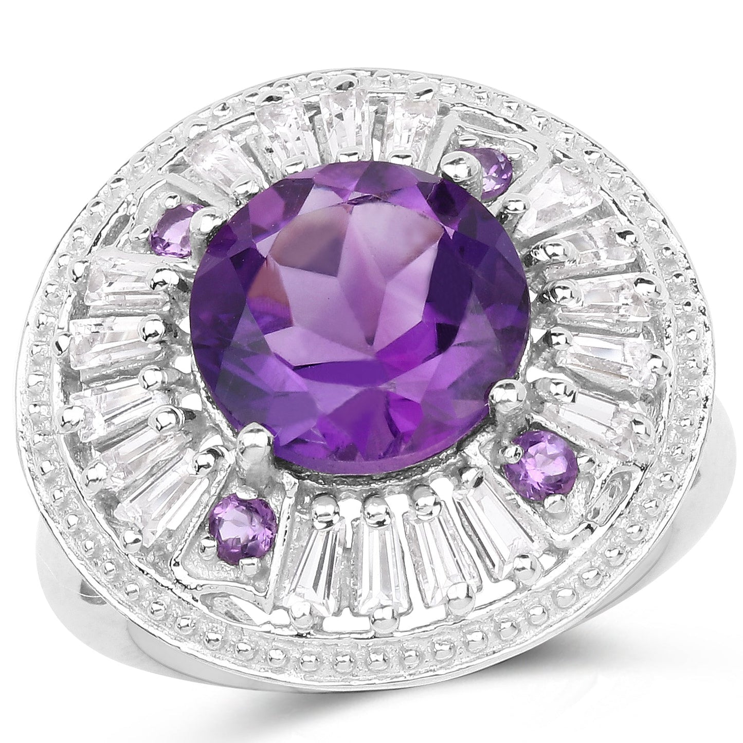 Anillo de plata esterlina de 5.58 quilates de amatista genuina y topacio blanco