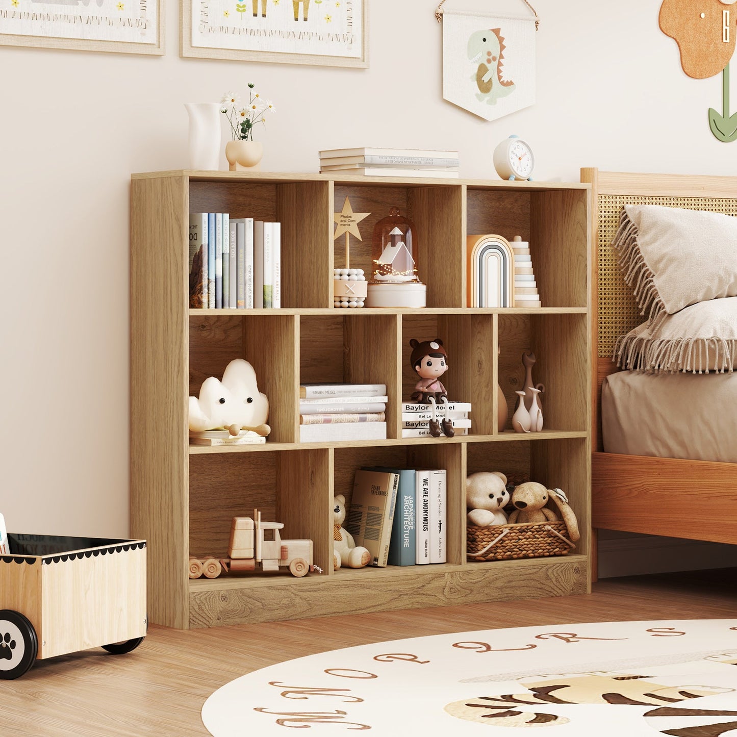 Organizador de Almacenamiento de Juguetes de Madera de 41 Pulgadas con 10 Cubos