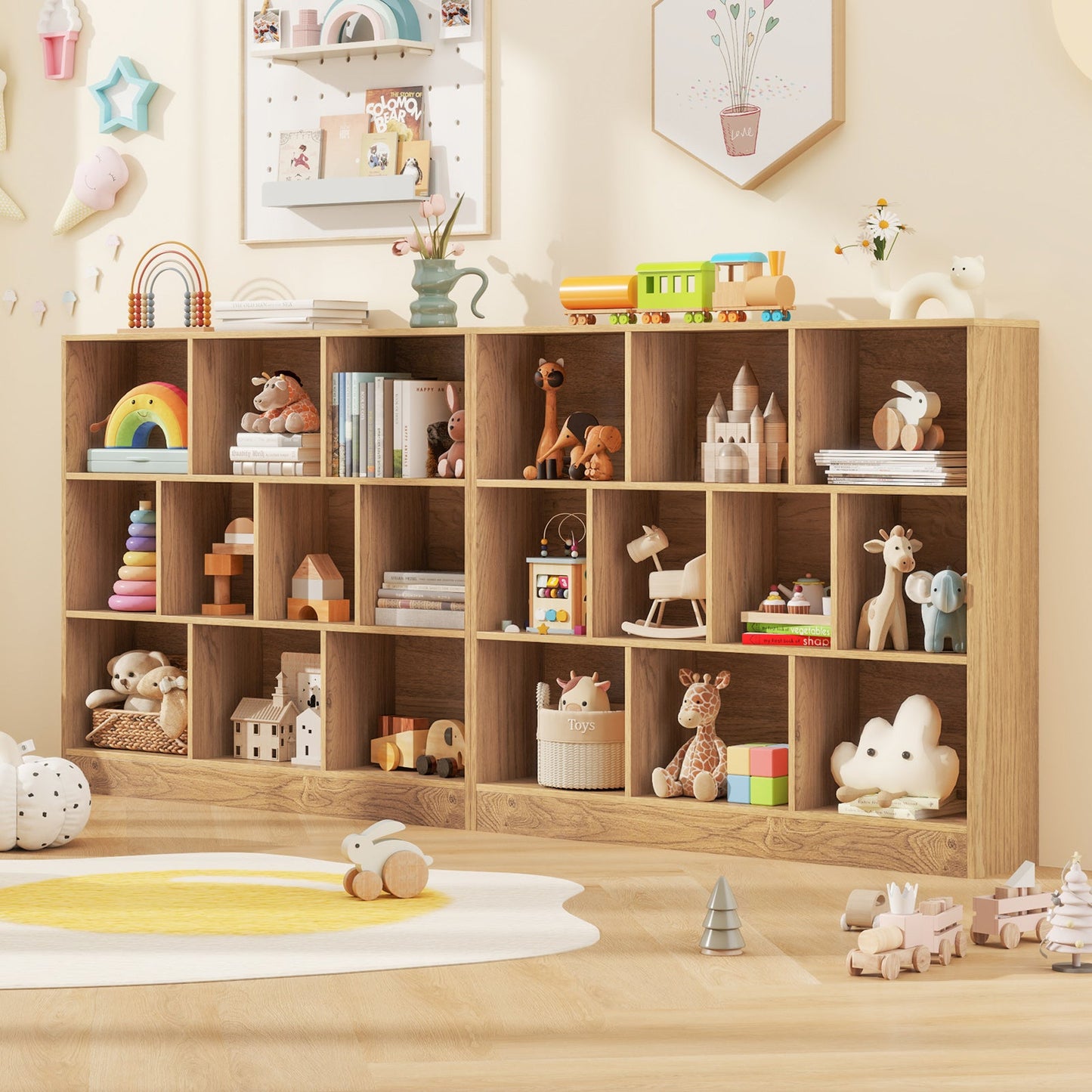 Organizador de Almacenamiento de Juguetes de Madera de 41 Pulgadas con 10 Cubos