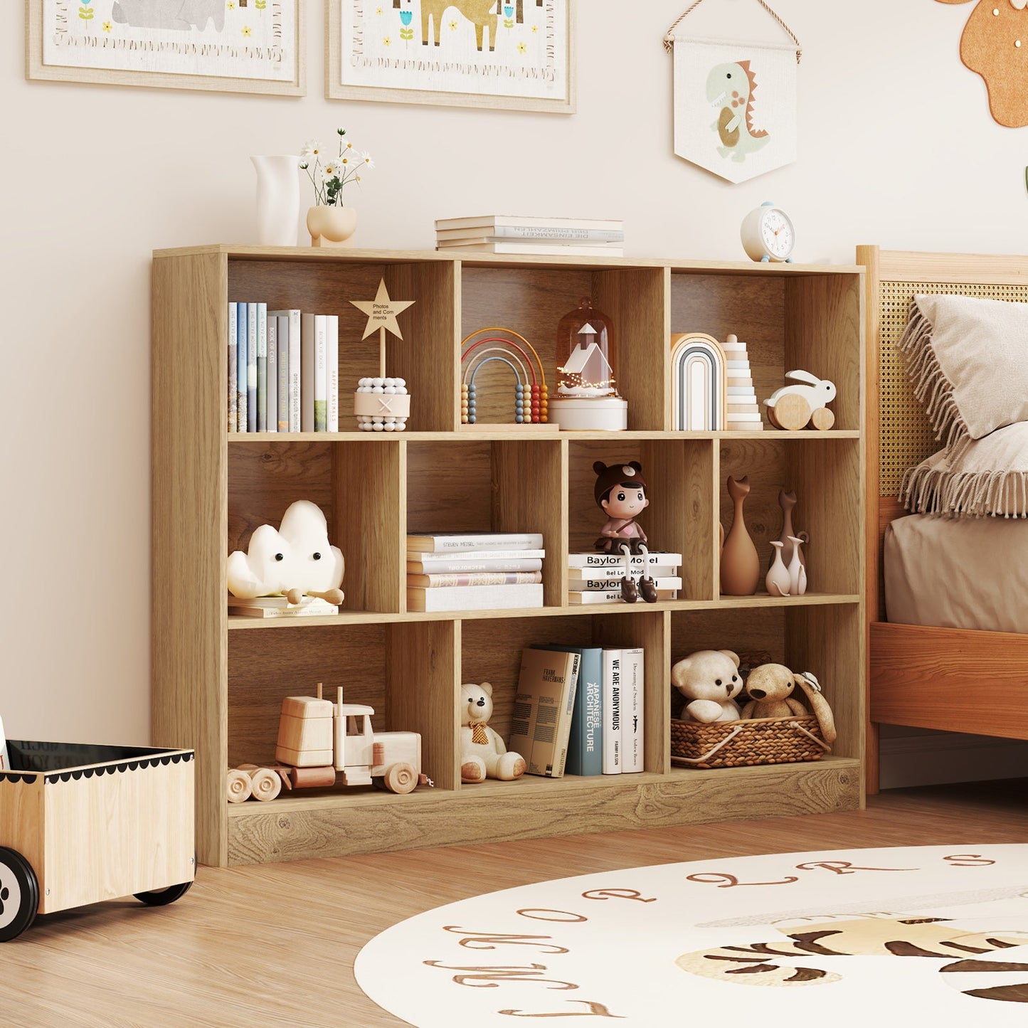Organisateur de rangement en bois de 41 pouces avec 10 cubes - Naturel