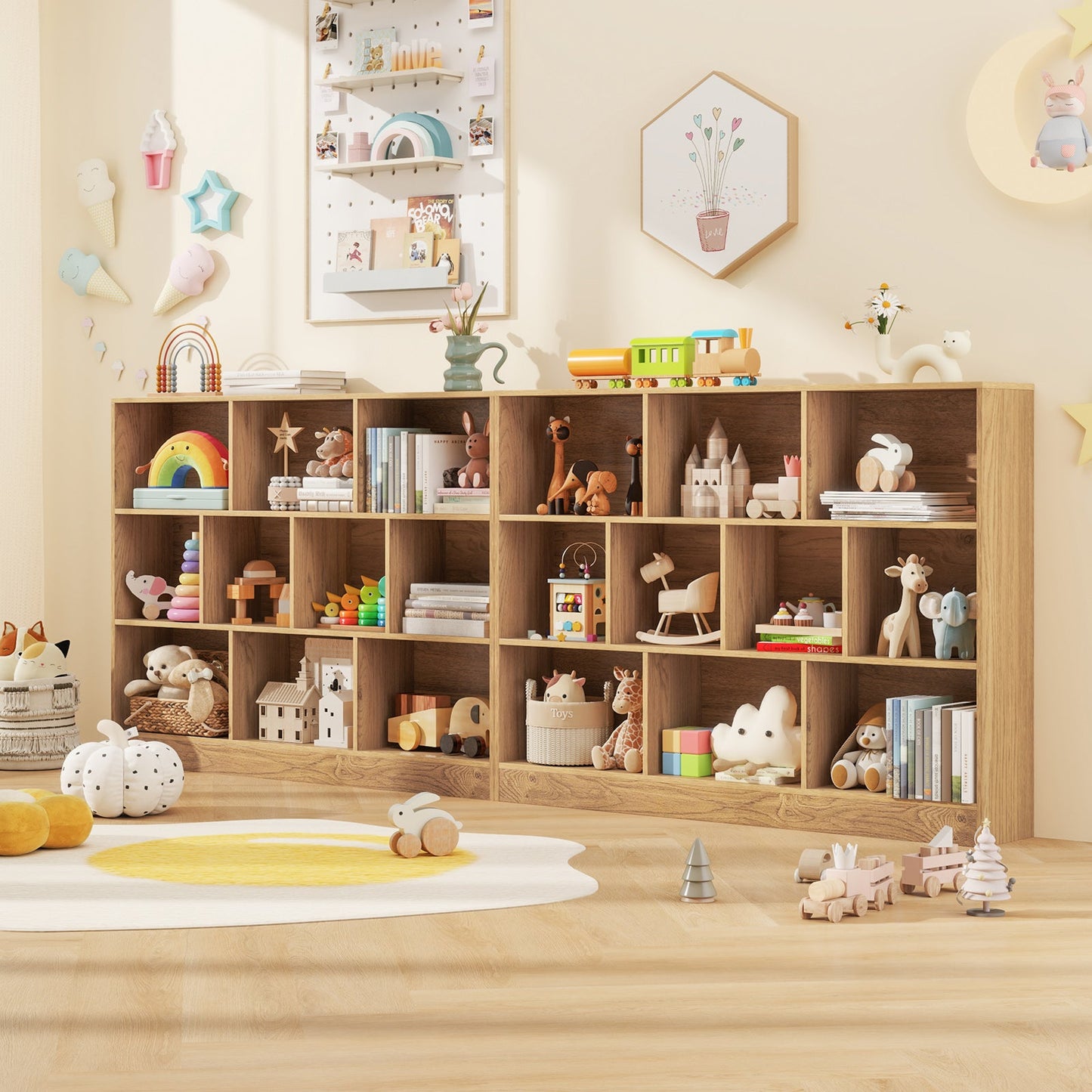 Organisateur de rangement en bois de 41 pouces avec 10 cubes - Naturel
