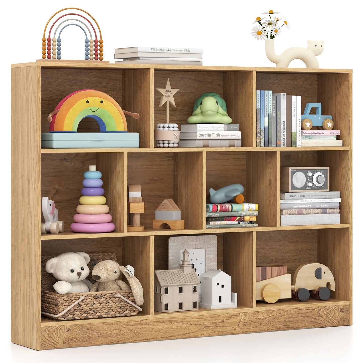 Organisateur de rangement en bois de 41 pouces avec 10 cubes - Naturel