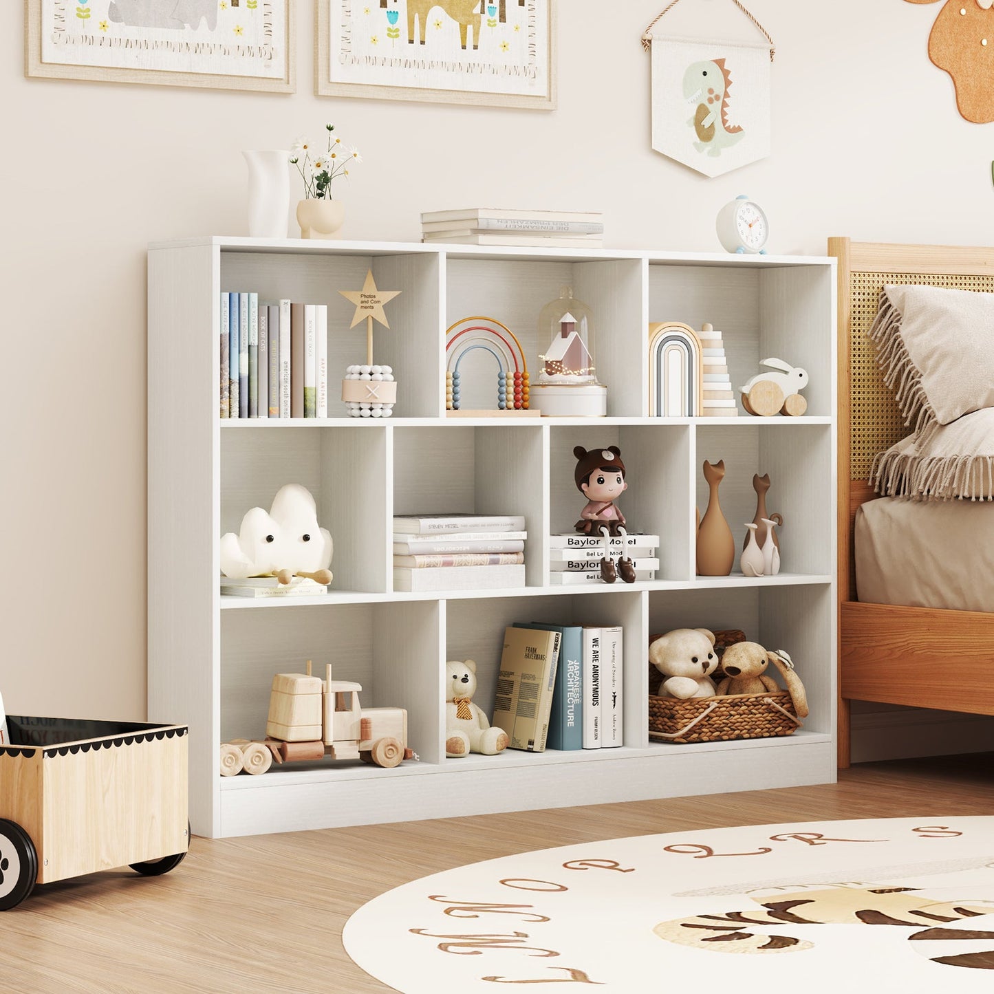 Organisateur de rangement en bois de 41 pouces avec 10 cubes - Blanc
