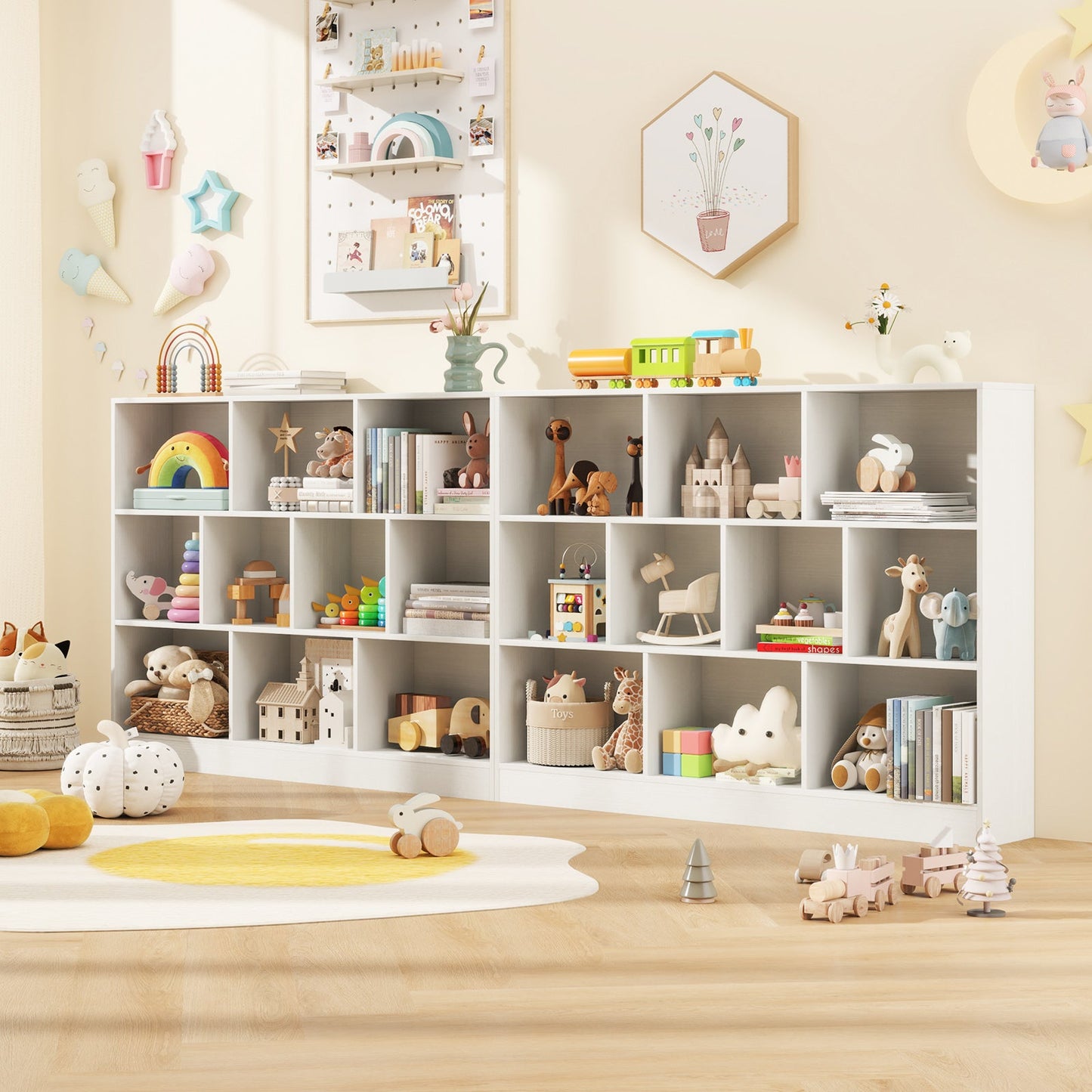 Organisateur de rangement en bois de 41 pouces avec 10 cubes - Blanc