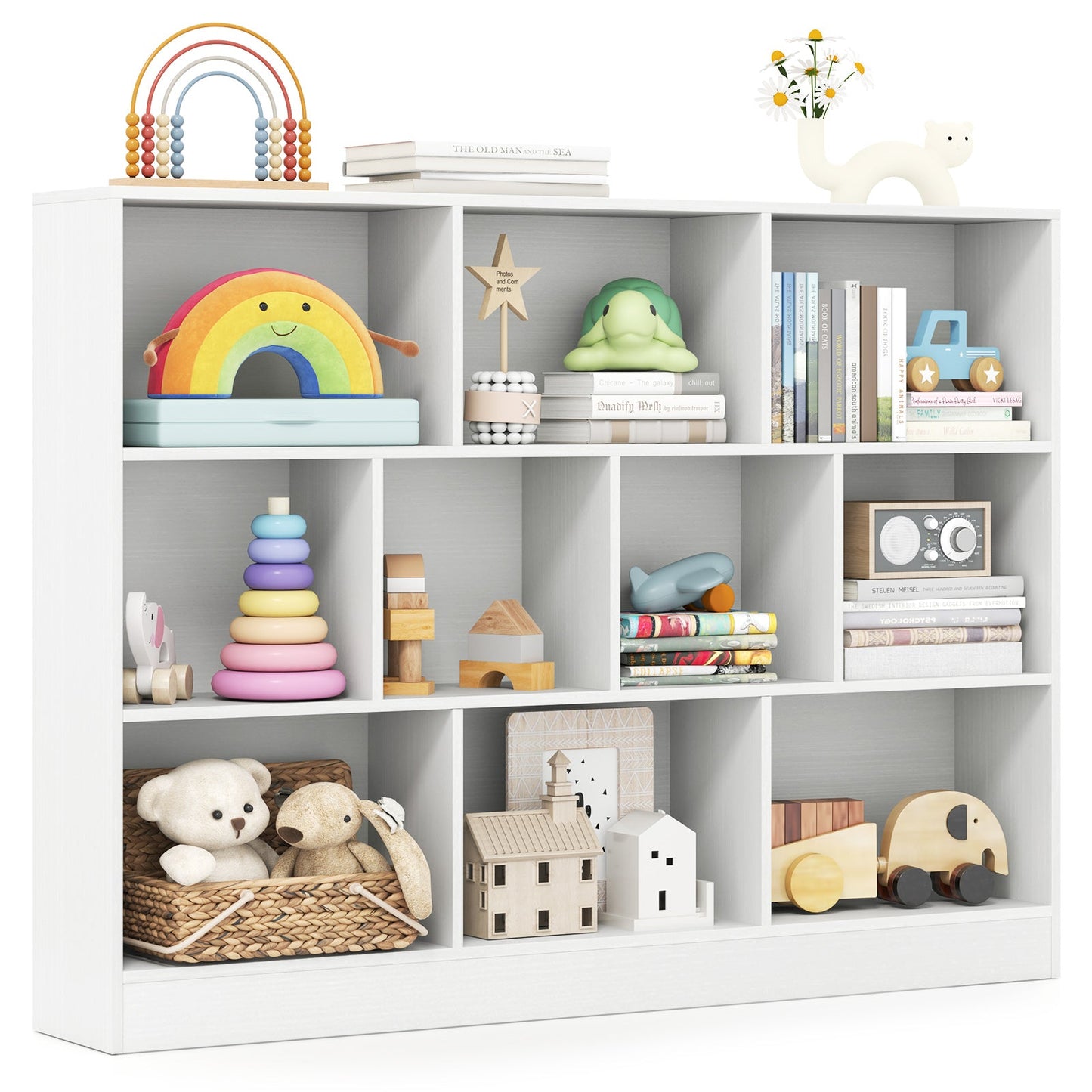 Organisateur de rangement en bois de 41 pouces avec 10 cubes - Blanc