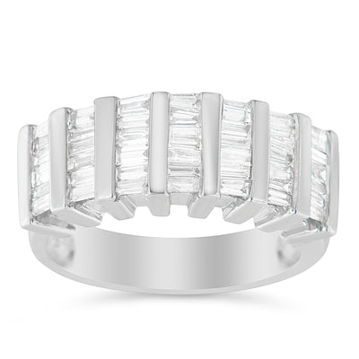 Anillo de boda de múltiples filas con diamantes en corte baguette de plata esterlina .925