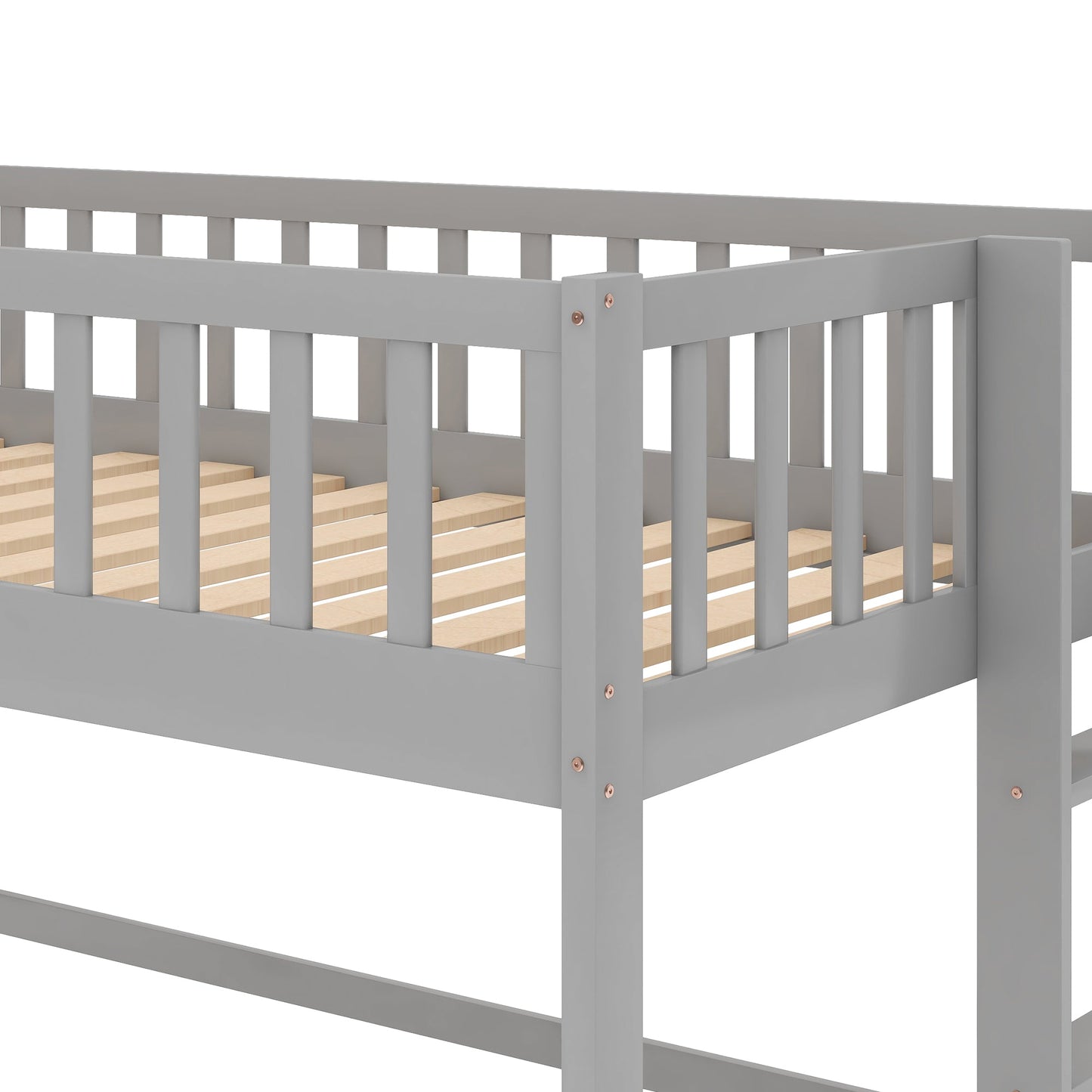 Cama baja tipo loft tamaño twin con escalera y tobogán - Gris