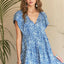 Summer Printed V-Neck Ruffle Sleeve Mini Dress