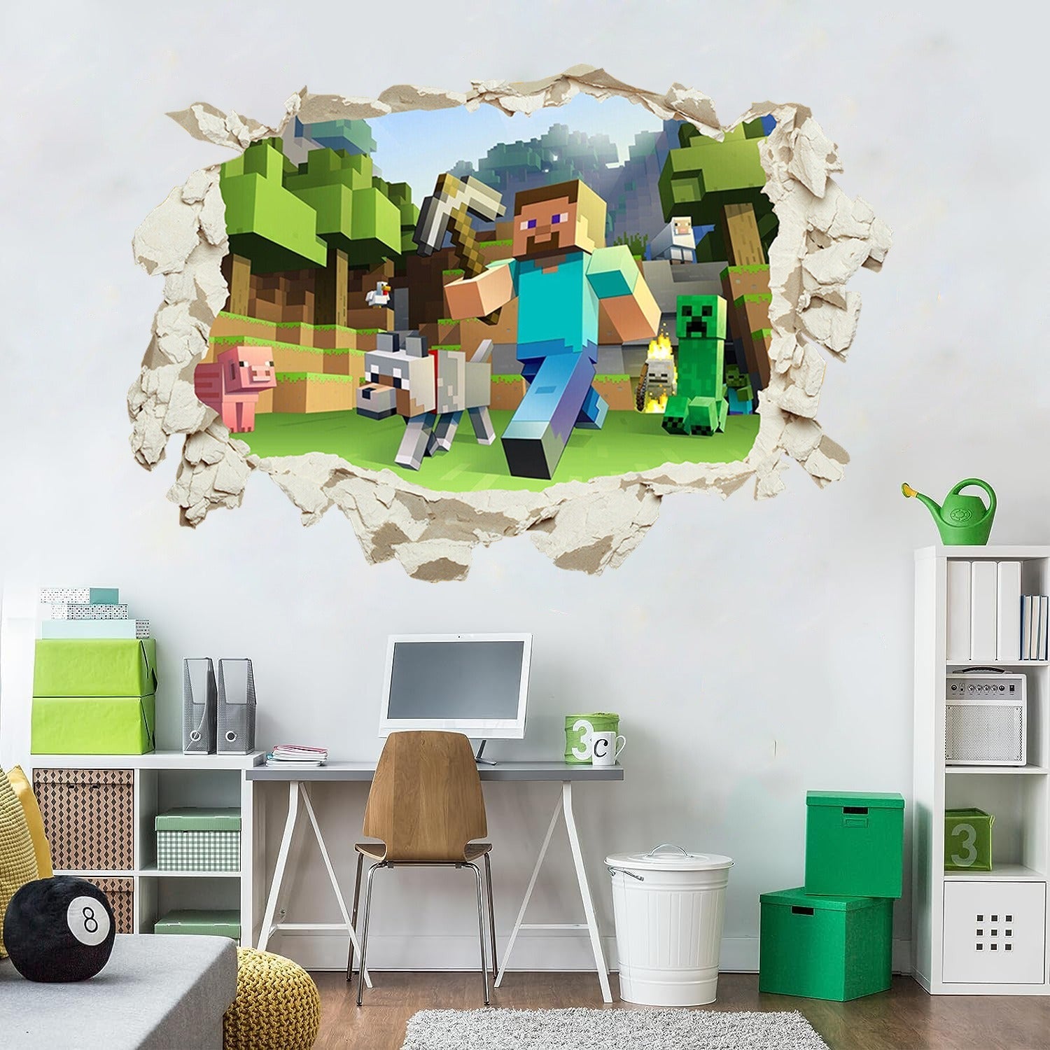 Minecraft run away My World Wall Stickers Living Room Children's Room Removable Decorative PVC Stickers - Korvel