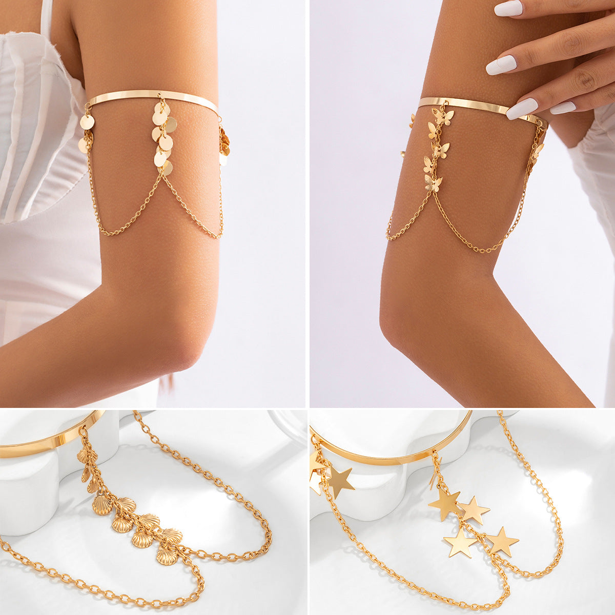 Ethnic style, personalized metal iron chain, arm chain, niche, simple, open-ended arm bracelet, arm ring, female - Korvel
