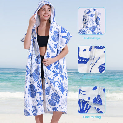 Hooded Towel Ultra-fine Fiber Zipper Wearable Bathrobe Cape Beach Towel - Korvel