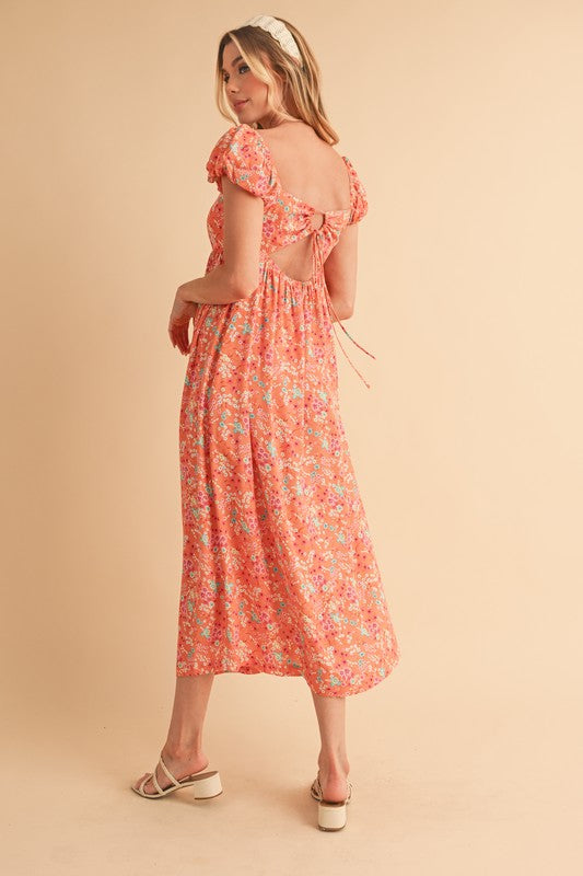 Vestido Midi Floral Elegante con Espalda Descubierta para Mujeres