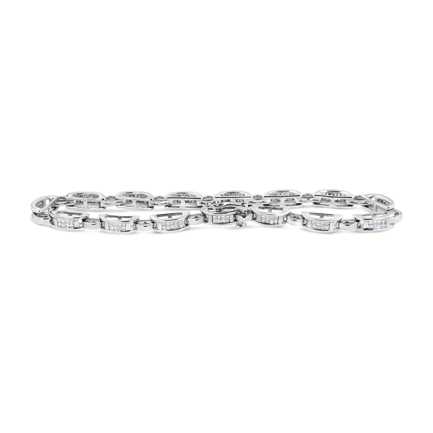 14K White Gold Princess-Cut Diamond Link Bracelet - 1.00 Cttw