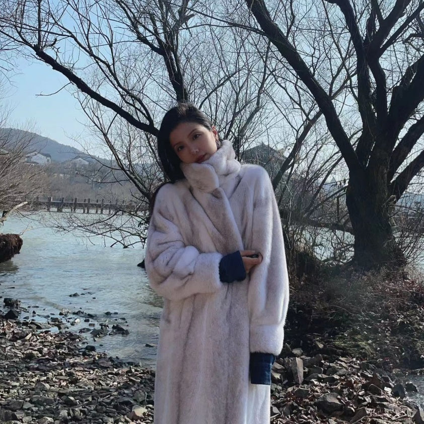 Women's Cross-Design Mink Fur Coat