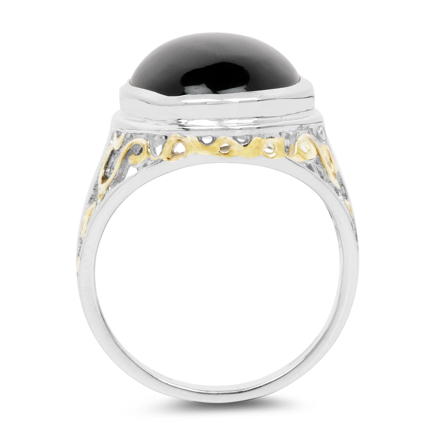 Two Tone Plated 10.92 Carat Genuine Black Onyx Ring