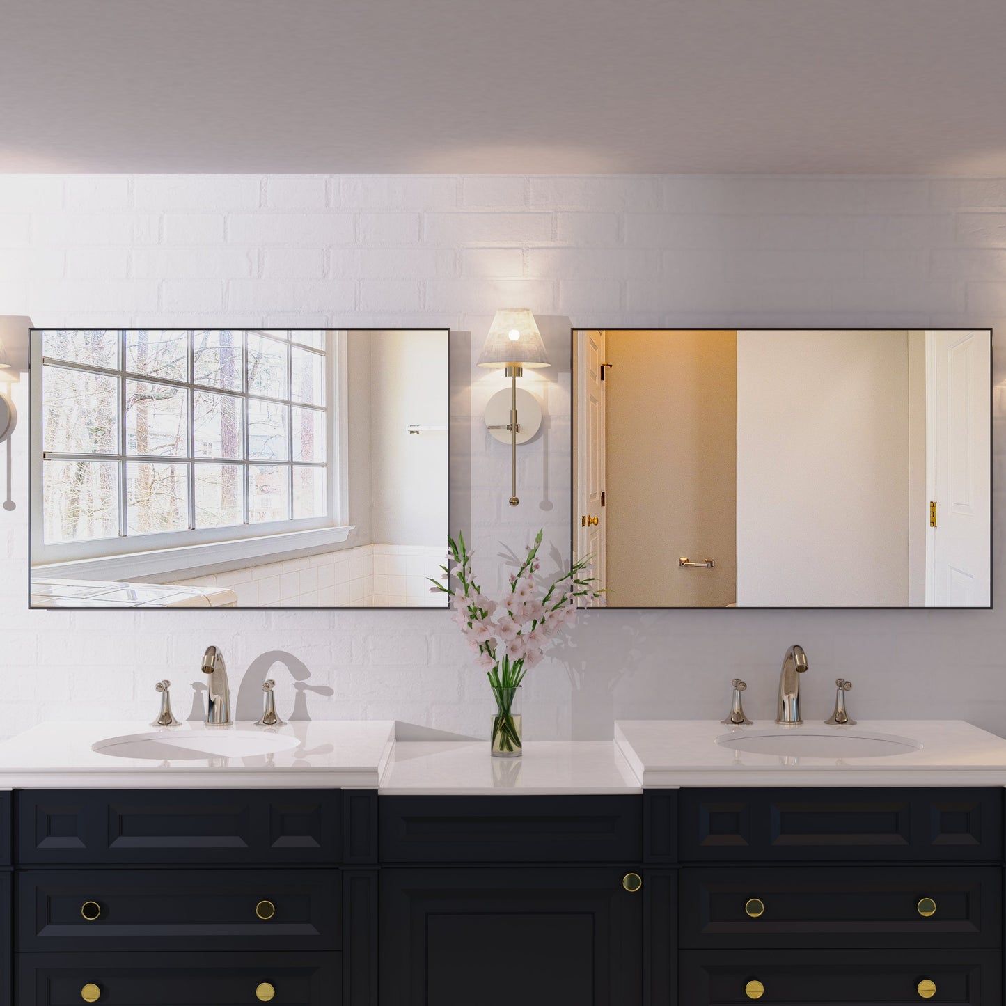 Modern Black Bathroom Mirror - 36x24 Inch Aluminum Frame