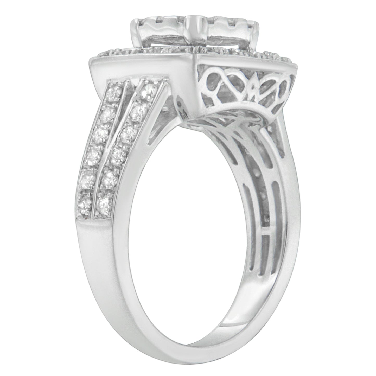 Bague de fiançailles en diamant en cluster en or blanc 10K - Taille 6-1/2