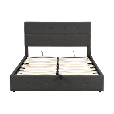 Lit plateforme queen rembourré avec rangement - Gris
