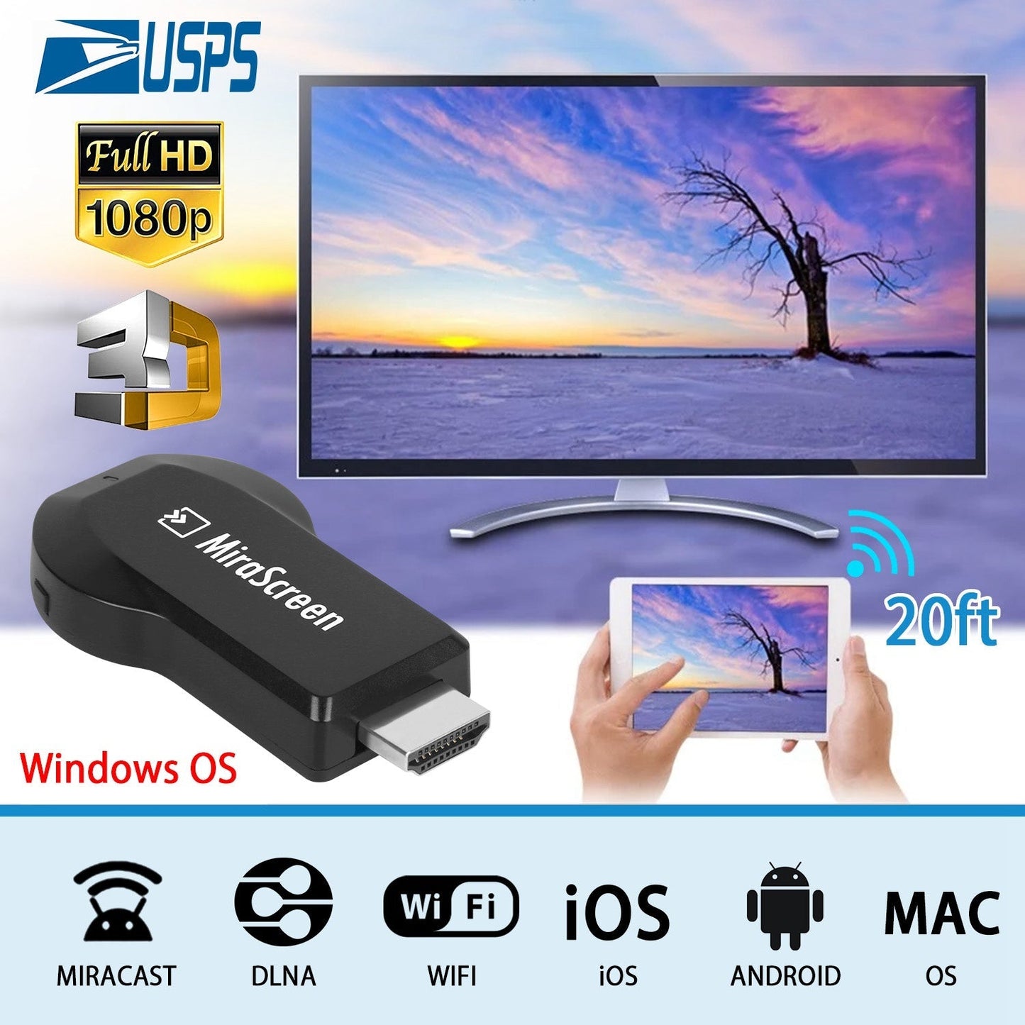 1080P Wireless Display Adapter for Seamless Streaming