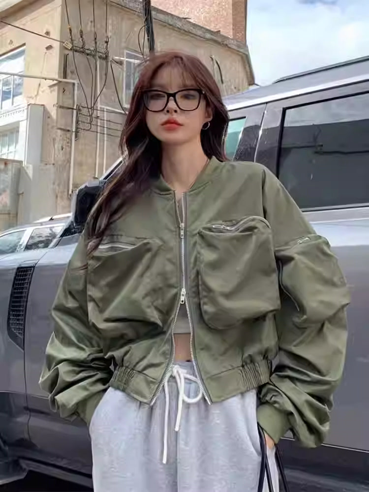Casual Black Workwear-style Baseball Jacket