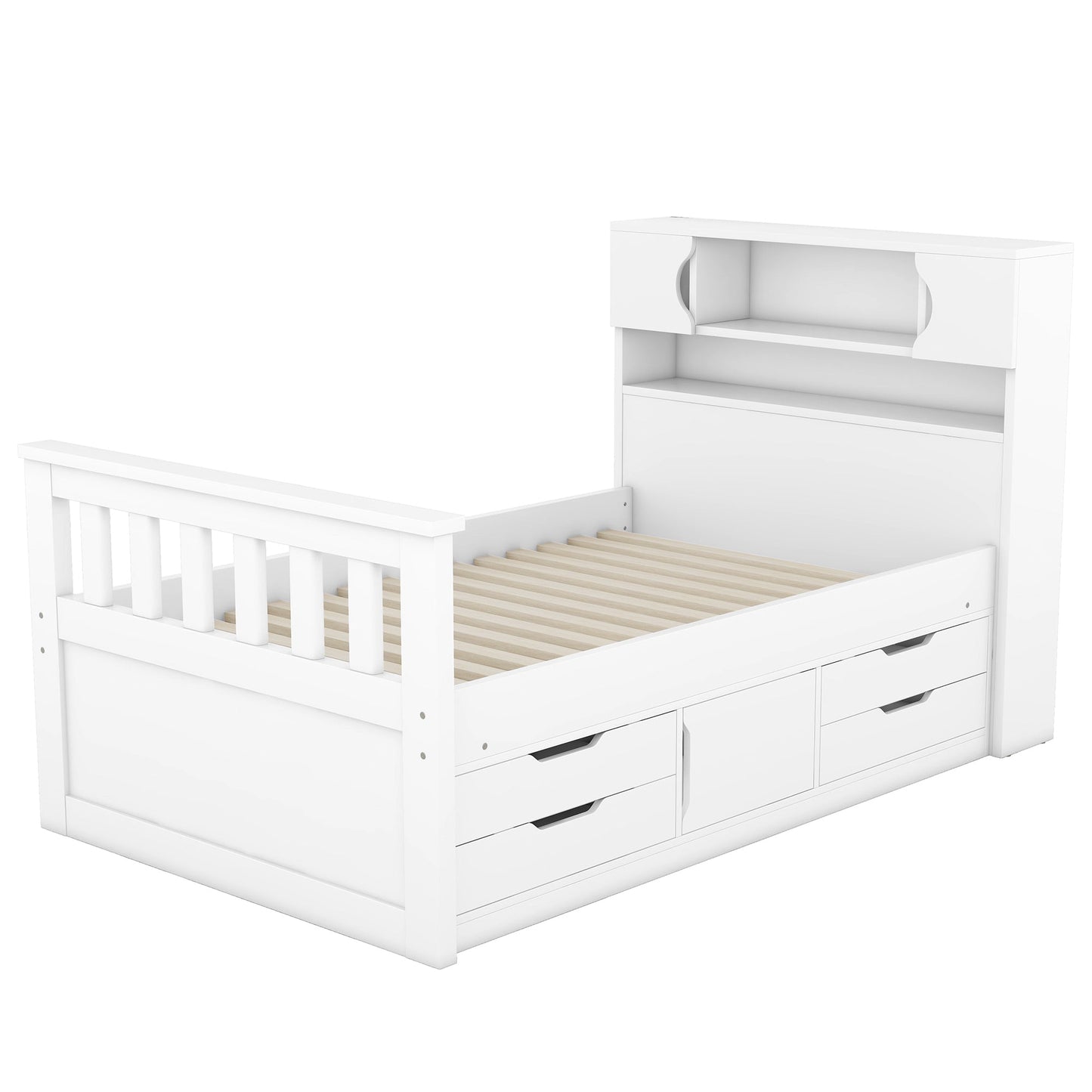 Cama plataforma tamaño twin Captain con almacenamiento en blanco