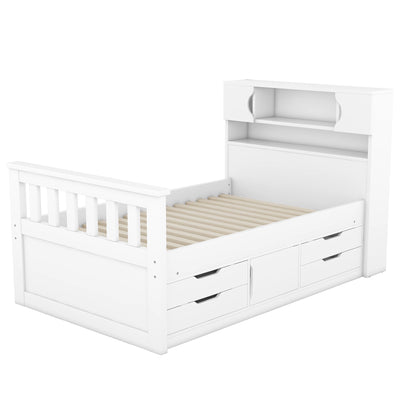 Twin Size Captain Platform Bed Frame with Storage in White