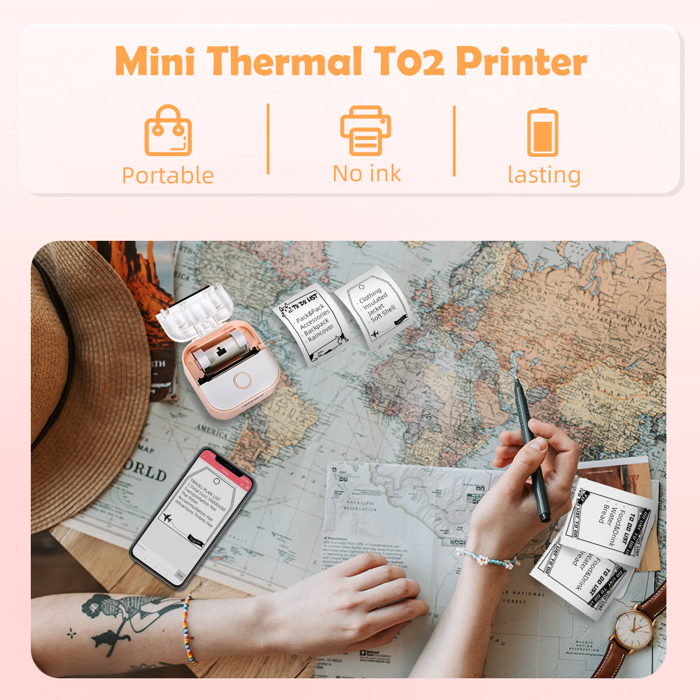 Phomemo Portable Mini Thermal Printer T02 Mini Pocket Label Printer DIY Self-adhesive Sticker Label Machine Various Label Paper - Korvel
