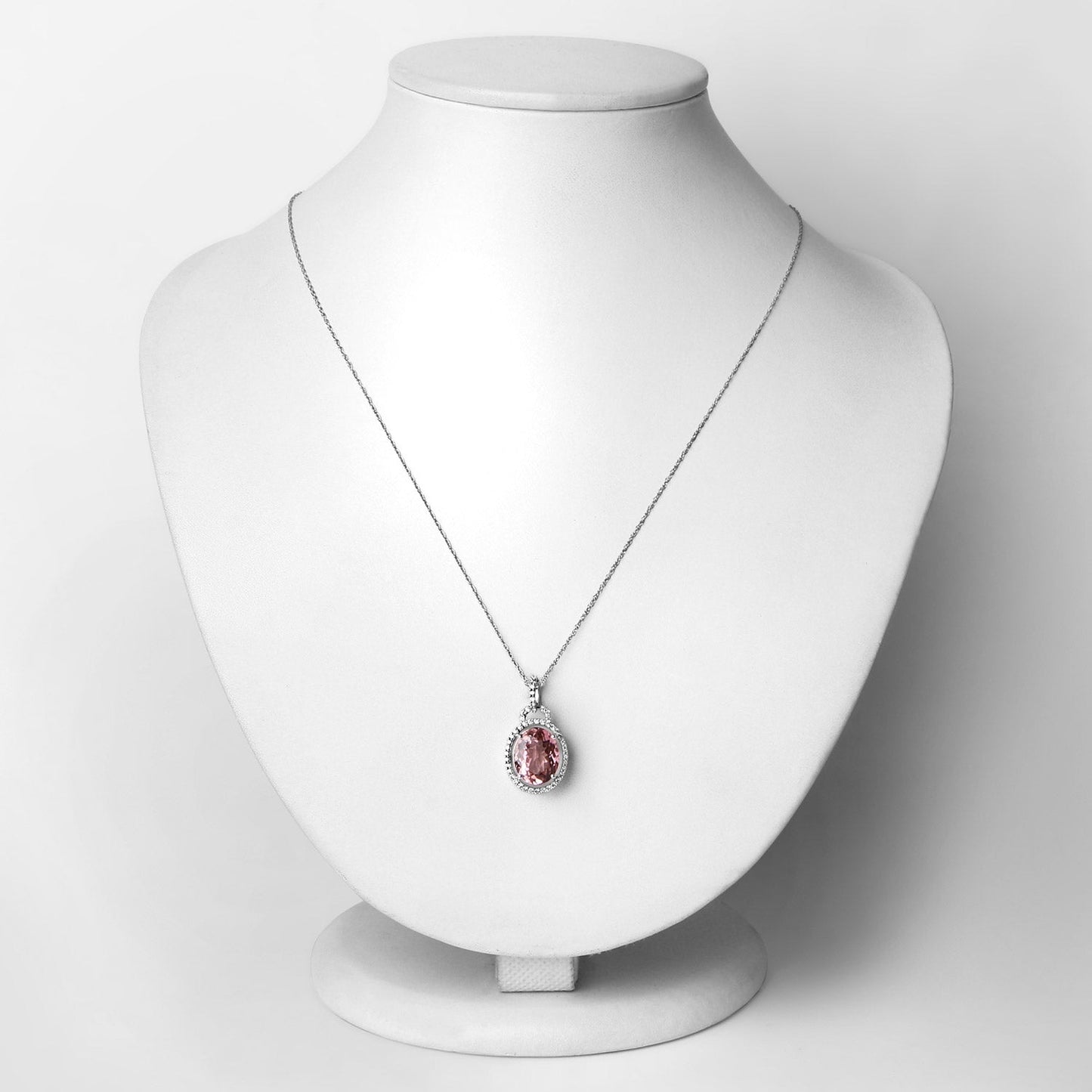 3.90 Carat Genuine Pink Tourmaline and White Diamond Pendant