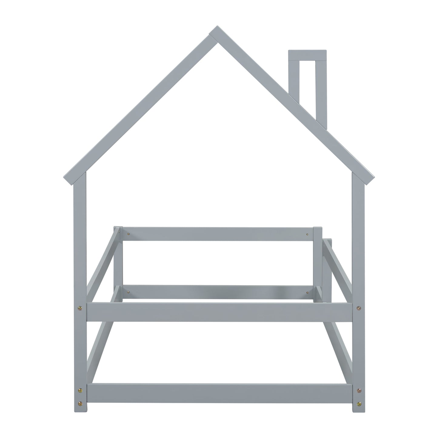 Lit simple taille jumeau en bois gris avec tête de lit en forme de maison