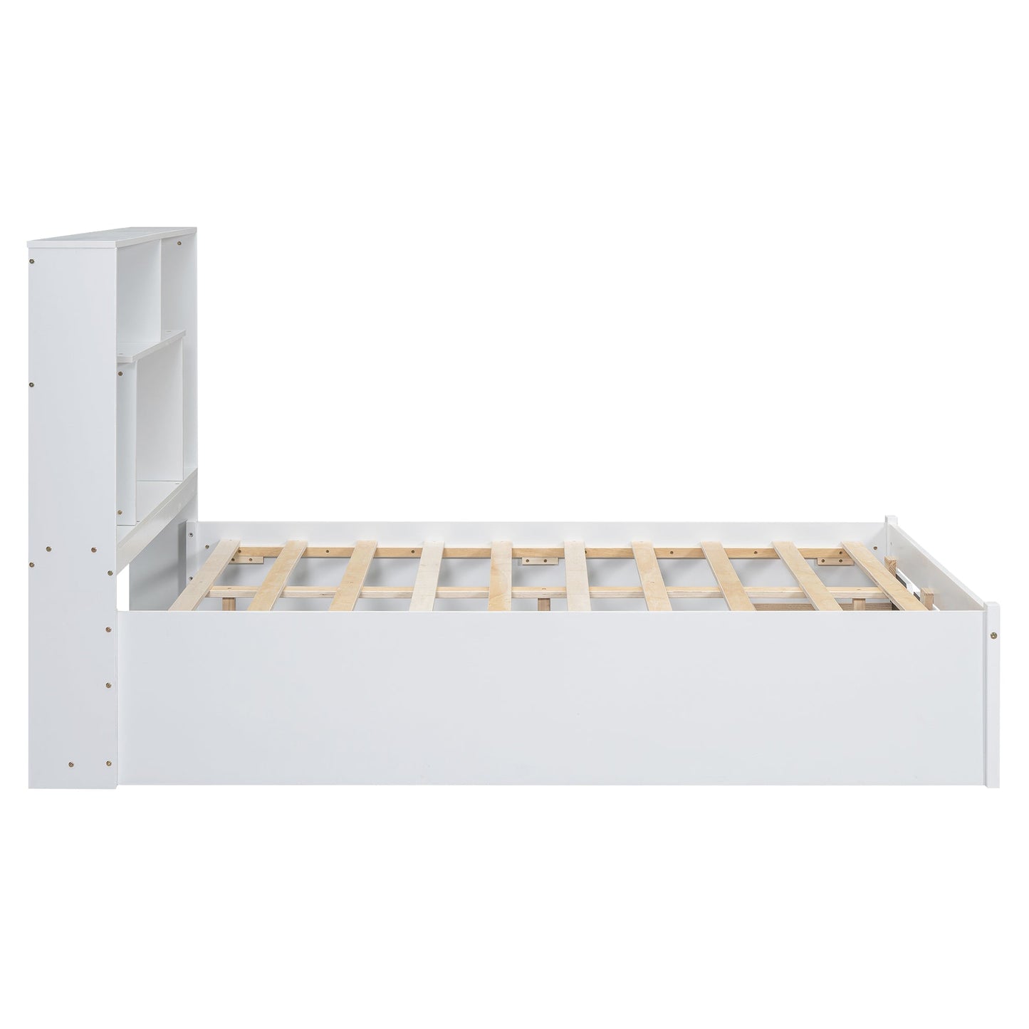 Full Size Platform Bed with Storage Headboard and 2 Drawers, White - Korvel