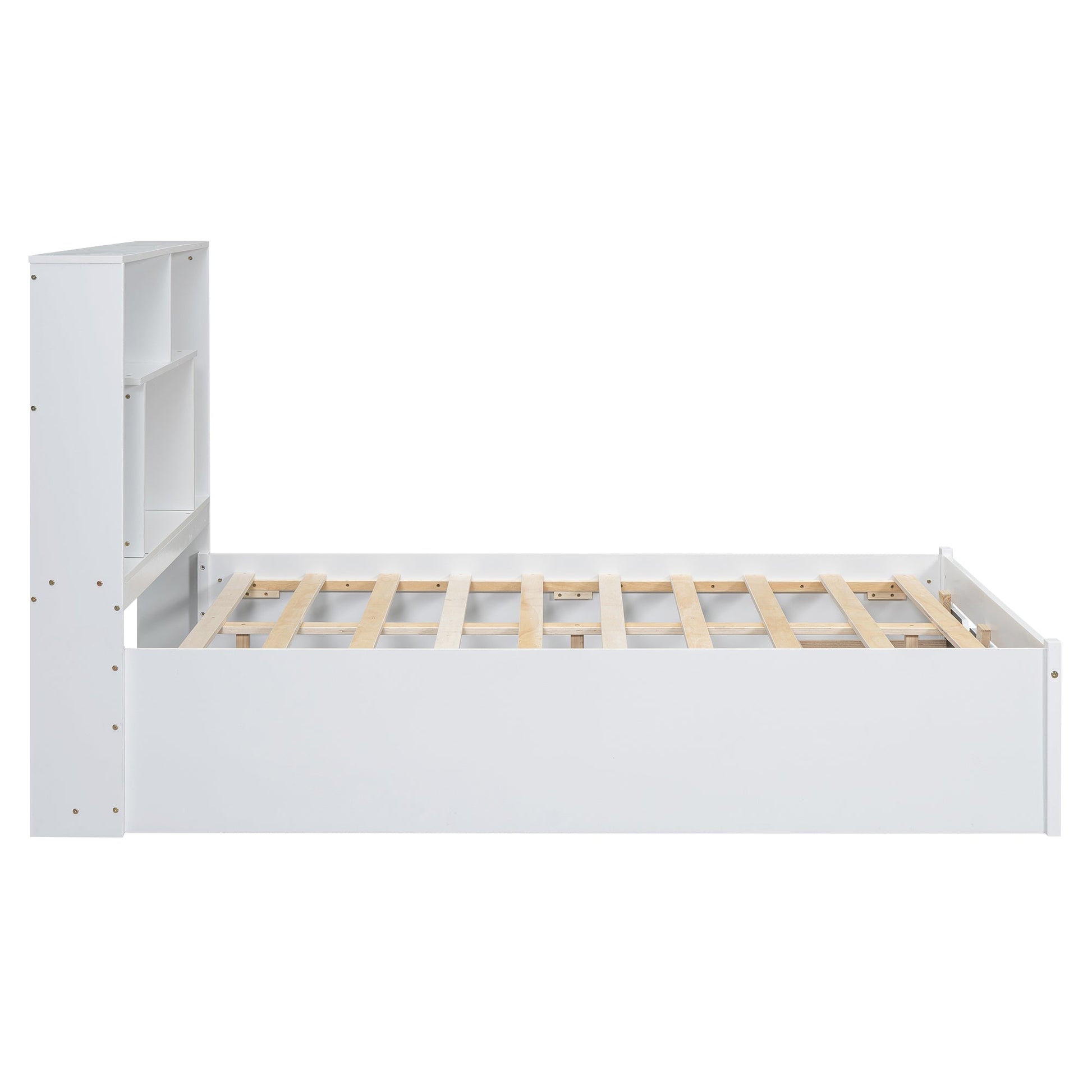 Full Size Platform Bed with Storage Headboard and 2 Drawers, White - Korvel