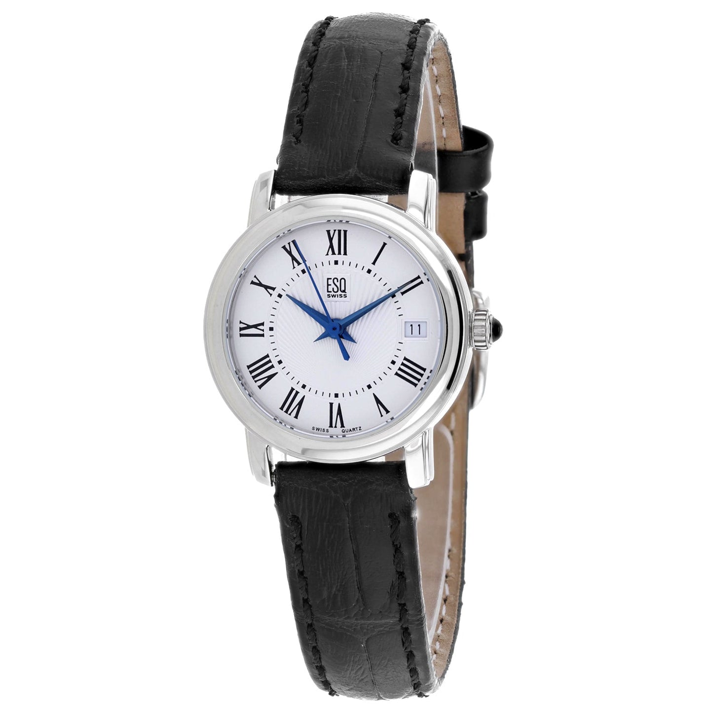 ESQ Women's Black Leather and Silver Stainless Steel Watch
