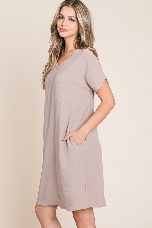 V-Neck Short Sleeve Dress with Pockets for Women