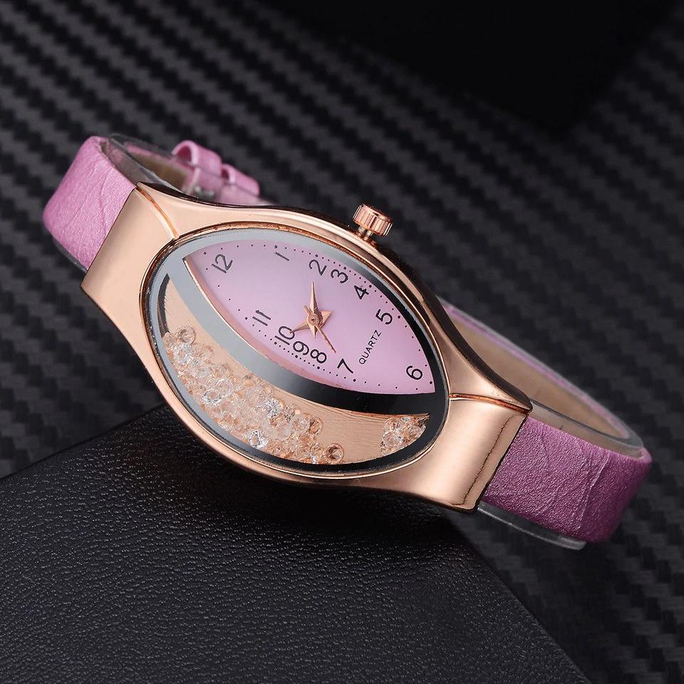 Montre de luxe élégante pour femmes avec bracelet en cuir