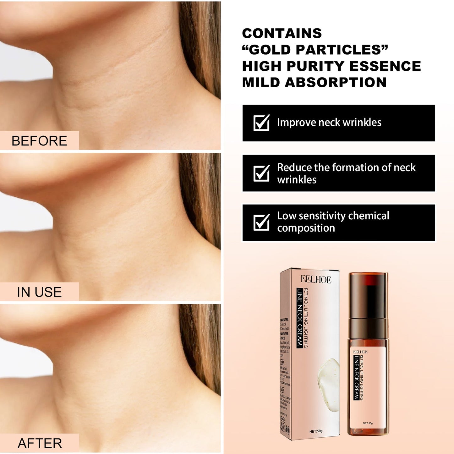 Retinol Anti-Wrinkle Neck Cream, Lighten Neck Lines Moisturizing, Hydrating, Firming And Brightening Skin Neck Cream - Korvel