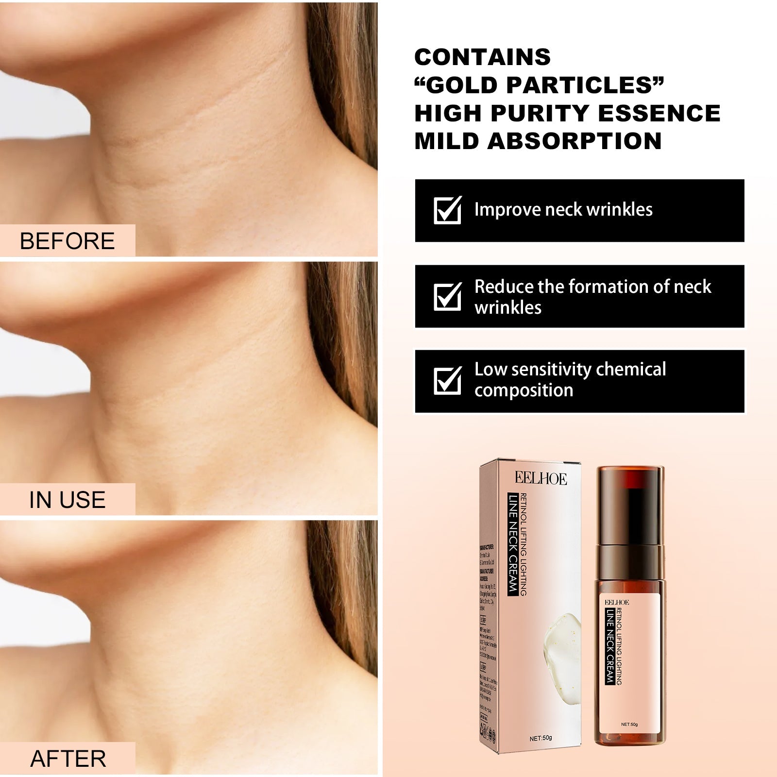 Retinol Anti-Wrinkle Neck Cream, Lighten Neck Lines Moisturizing, Hydrating, Firming And Brightening Skin Neck Cream - Korvel