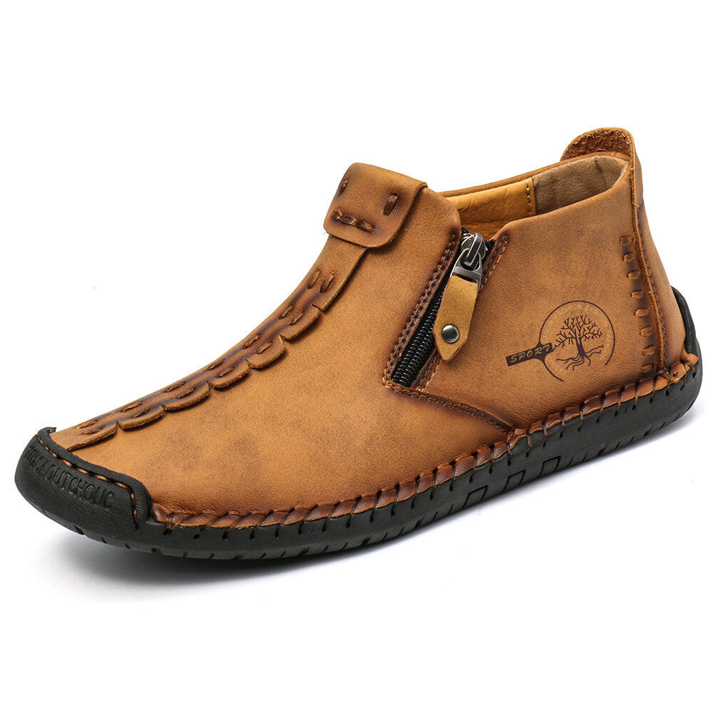 Bottes en coton rembourrées et doublées en polaire pour hommes avec fermeture éclair