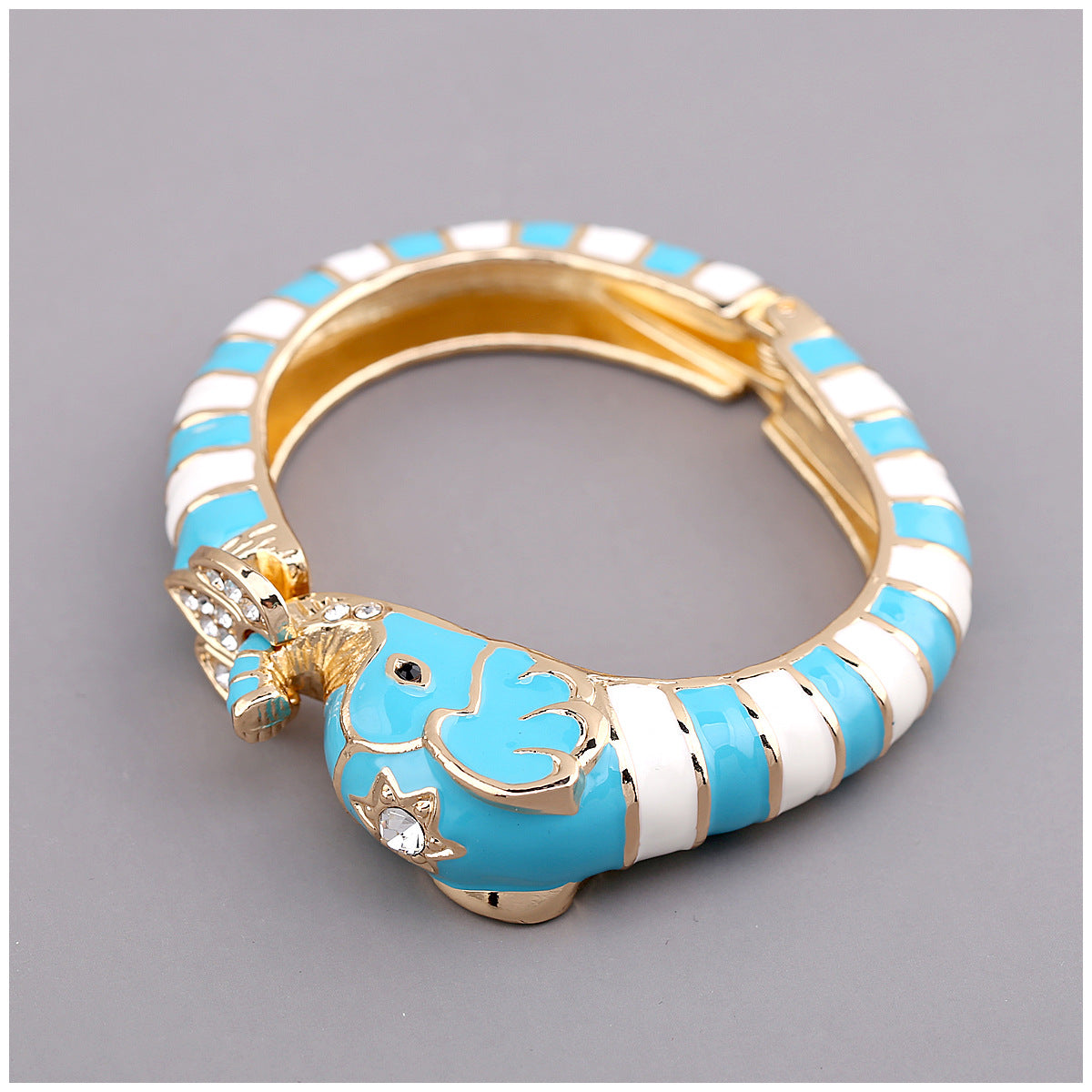 Bracelet ouvert en émail éléphant élégant
