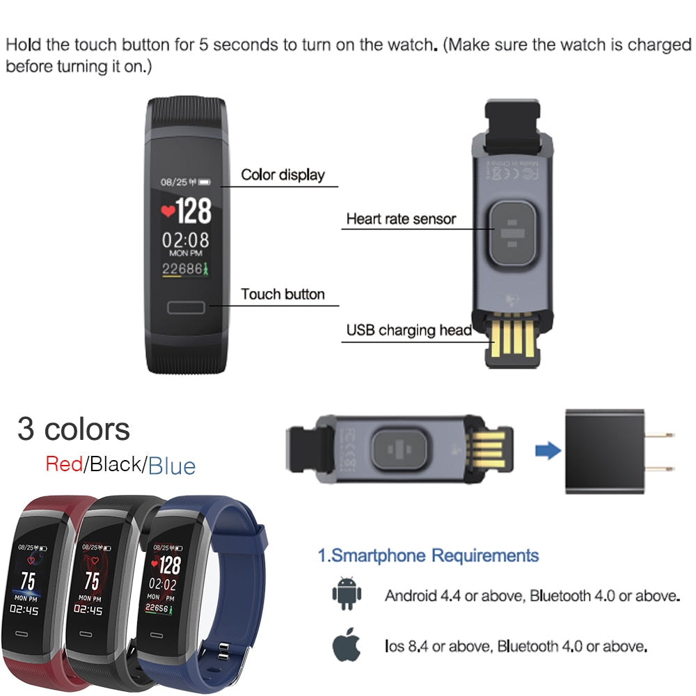 Sport Smart Watch GT101 Waterproof Color Screen Fitness Tracker Heart Rate Monitor Call Reminder Smartwatch Men Women - Korvel