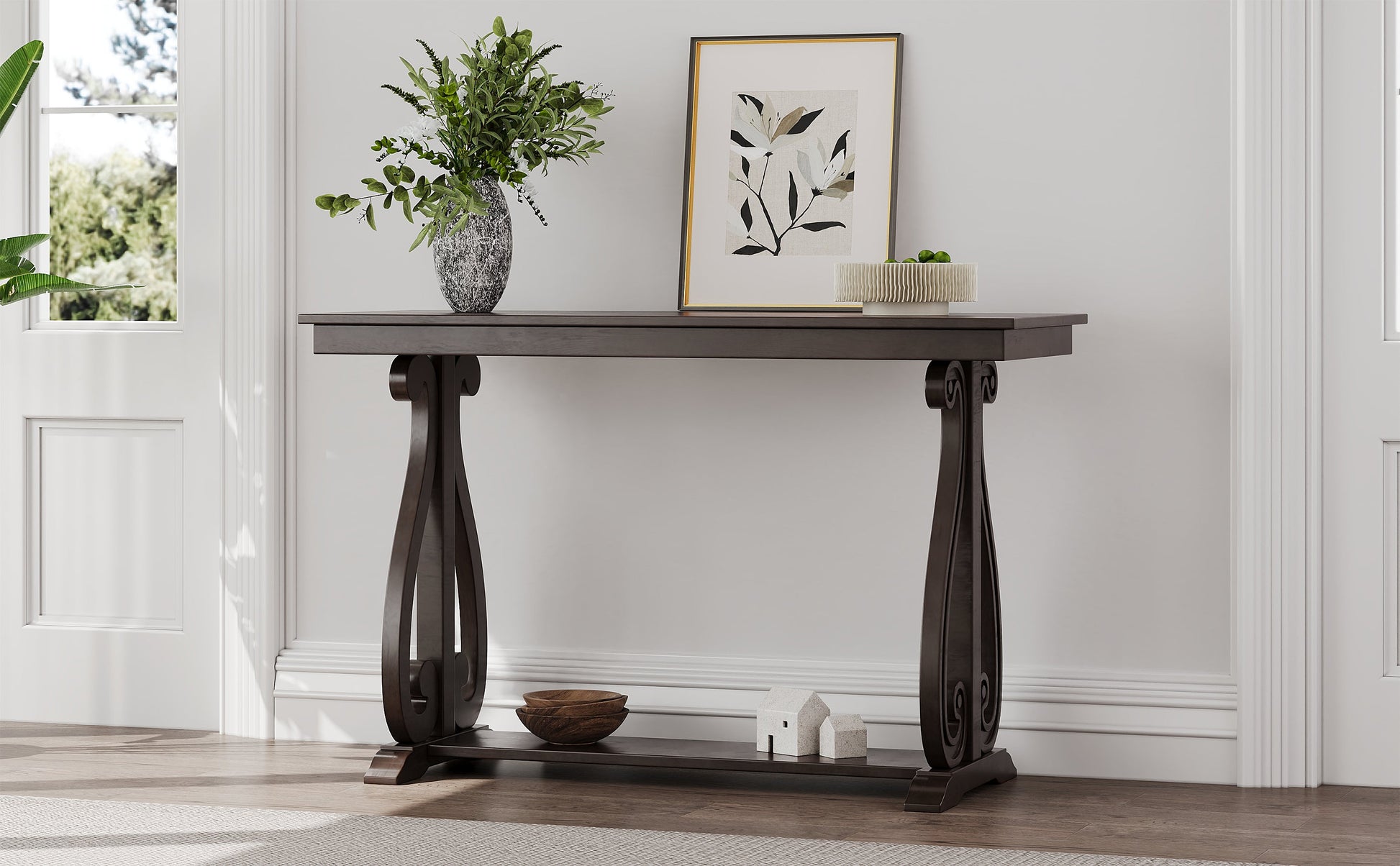 48-Inch Rustic Vintage Console Table --- Farmhouse Style Entryway Table with Open Shelf and Sturdy Construction  (Espresso) - Korvel