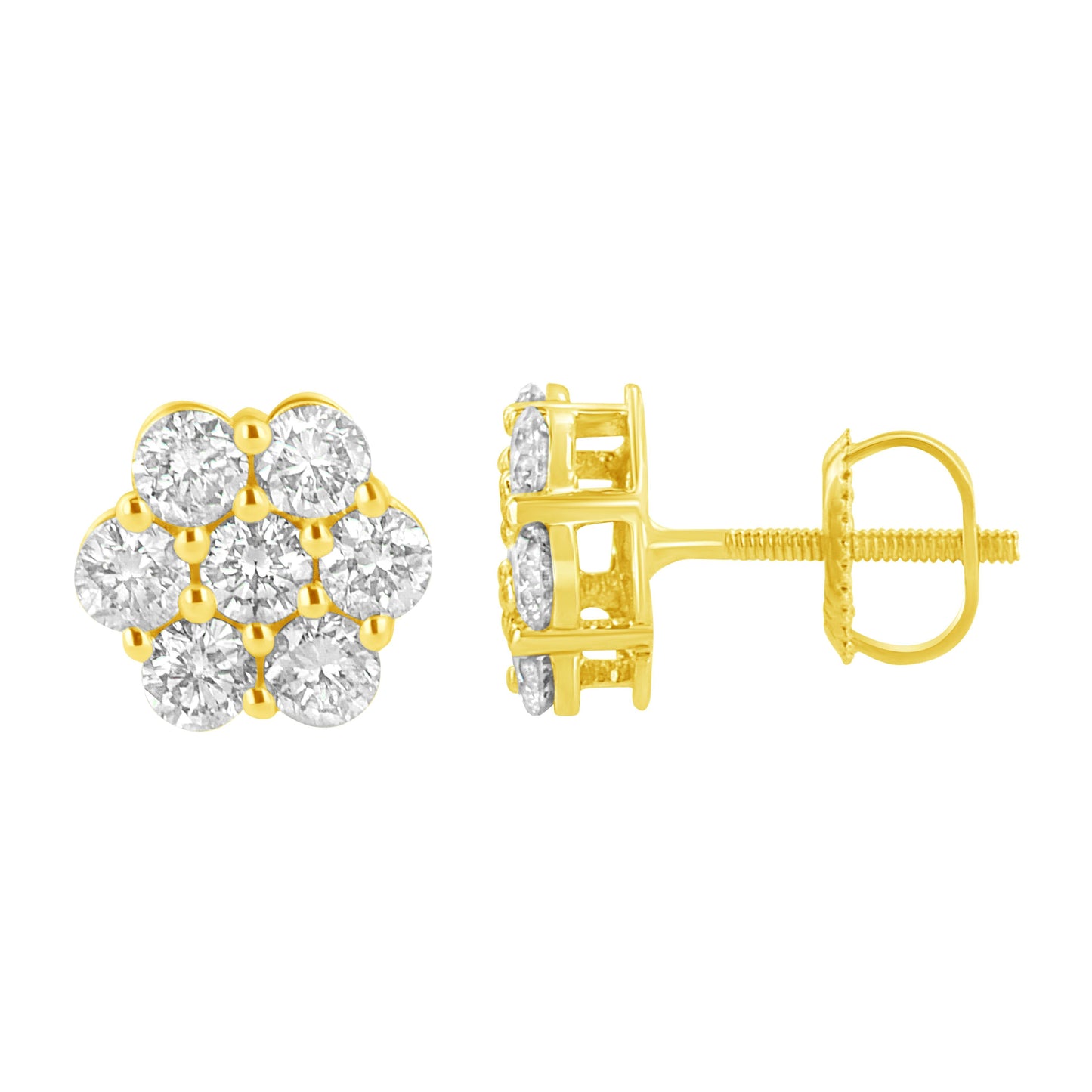 Pendientes de Flor de Diamante de Oro Amarillo de 14K - 1.0 Cttw