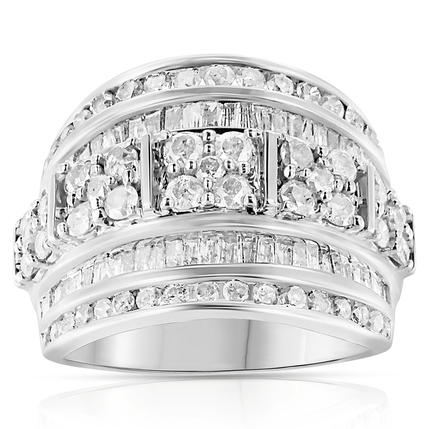 Anillo de cóctel de diamantes de múltiples filas de plata esterlina .925 - Talla 7