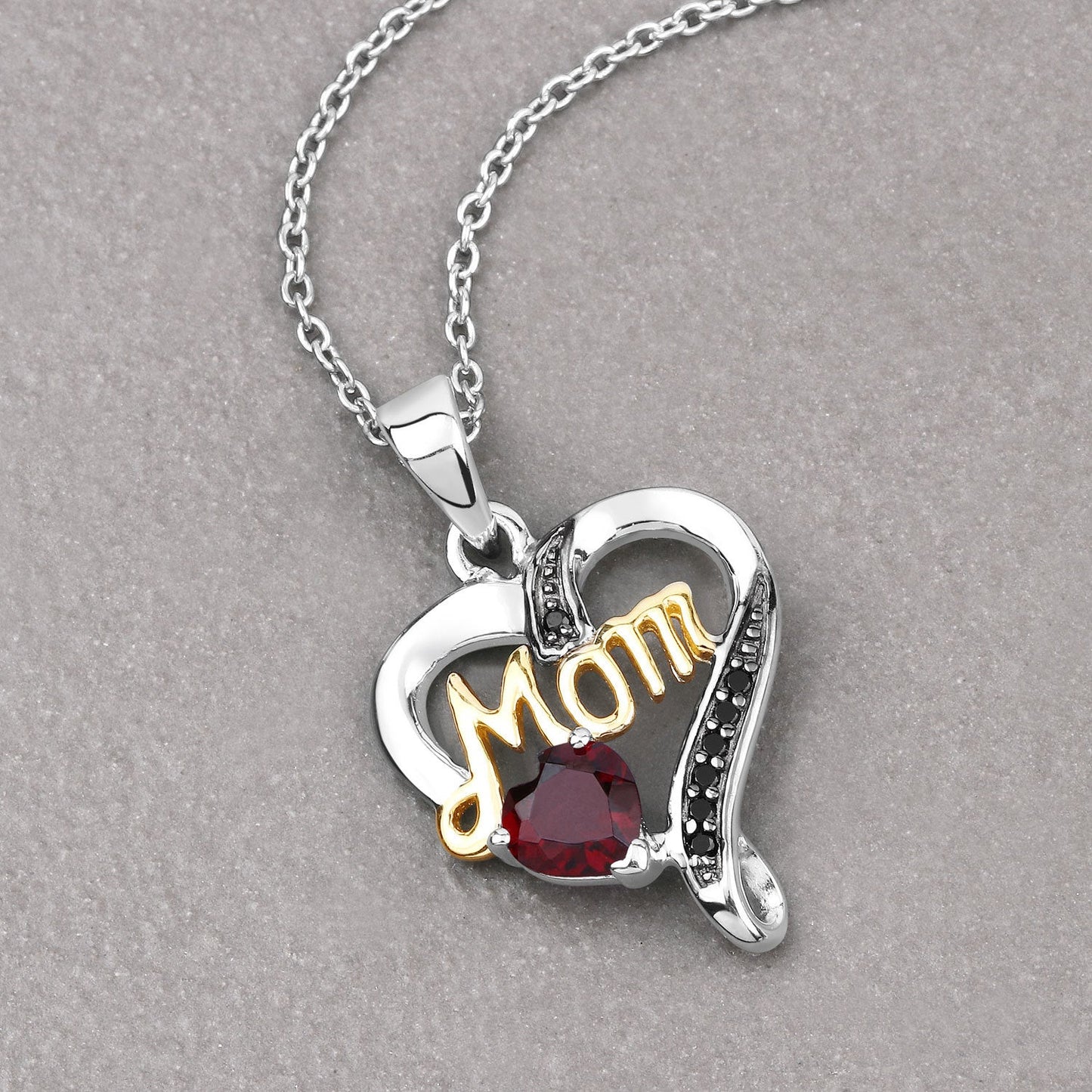 Pendentif en Grenat et Spinelle Noir de 0,55 Carat en Argent Sterling