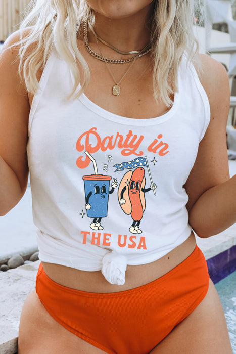 Stylish Racerback Tank Top with Soda & Hotdog Print - Korvel
