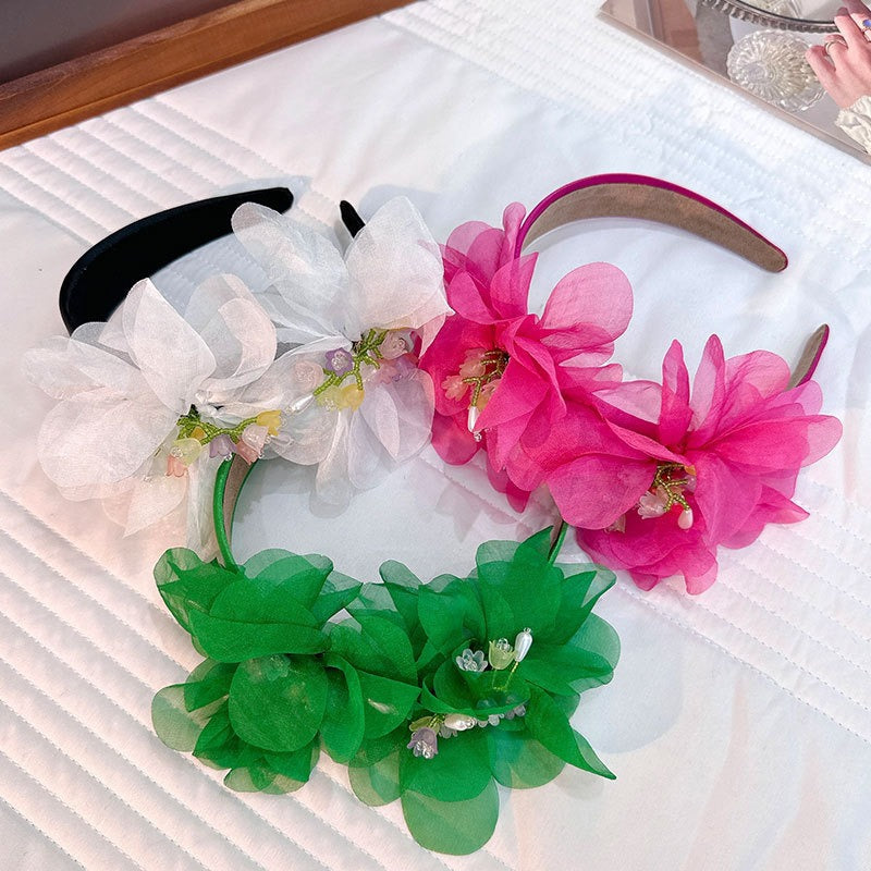 Fashionable handmade fabric crystal flower headband - Korvel