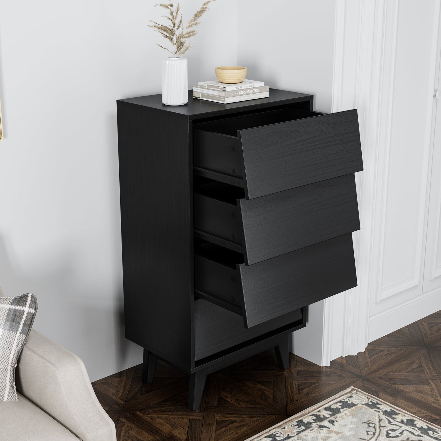 4 Drawer Double Dresser Features Vintage-style and Bevel Design - Korvel